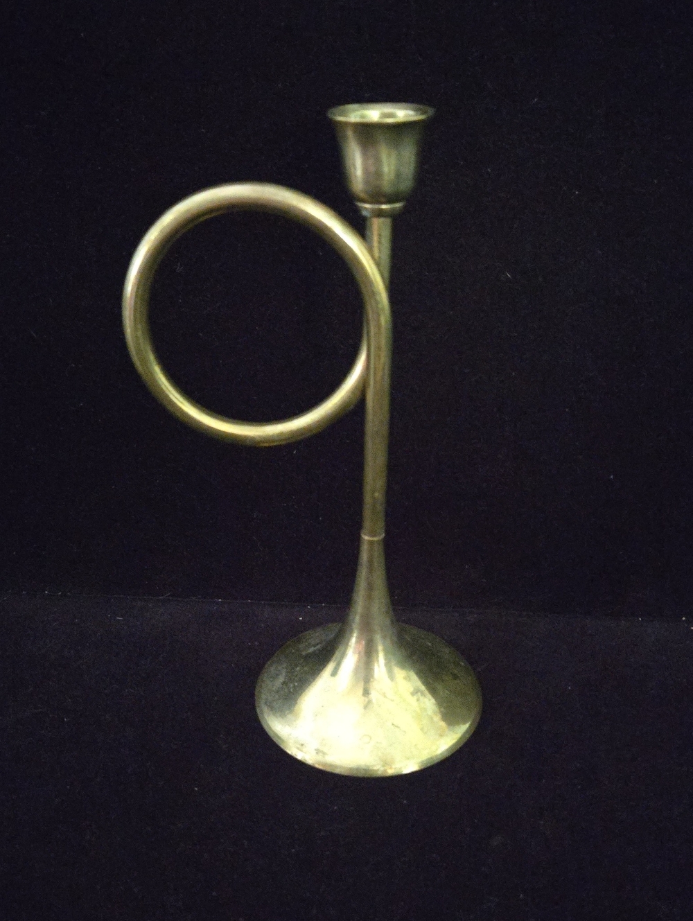 Vintage Solid Brass Horn Candlestick Holder Taper Christmas Holiday Bugle 8"